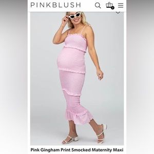 PinkBlush Pink Gingham Print Smocked Maternity Maxi Dress